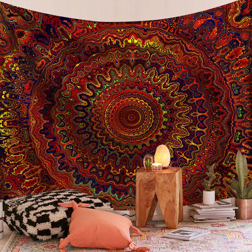 Indisk mandala väggbonad gobeläng boho väggduk gobelänger dekor psykedelisk hippie bohem väggmatta sovrumsdekoration: 200 x 220cm / Ljusgrön