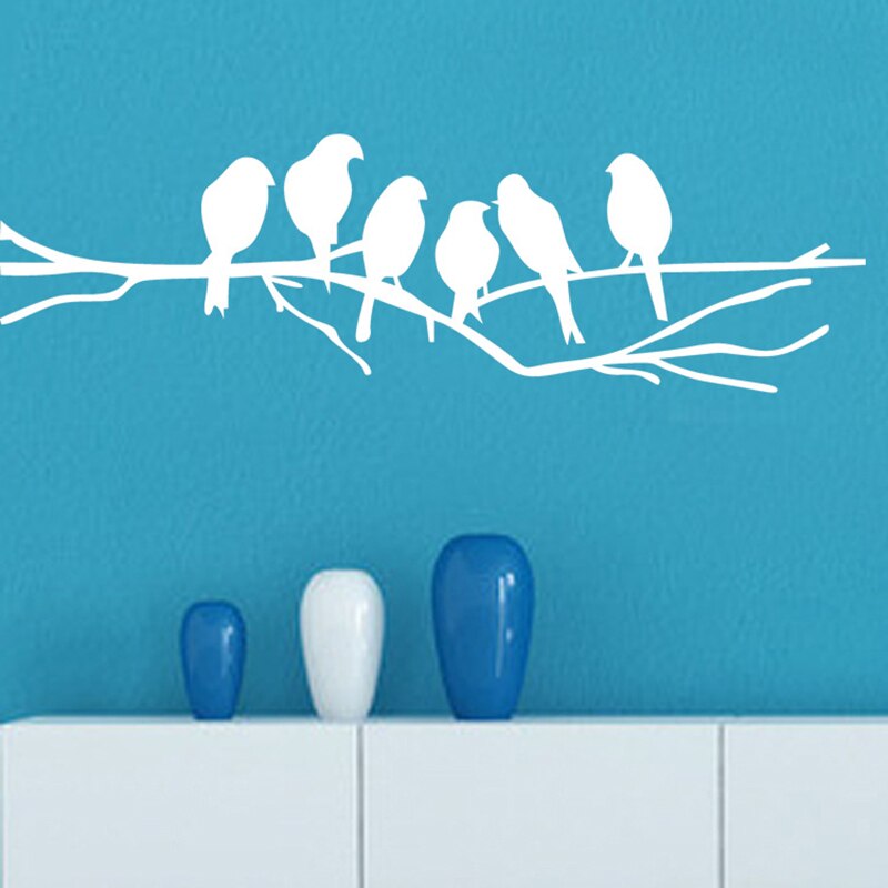 Autocollants muraux oiseaux sur la branche d&#39;arbre, blancs et noirs, pour salon, Stickers artistiques, décoration de maison, fresques amovibles