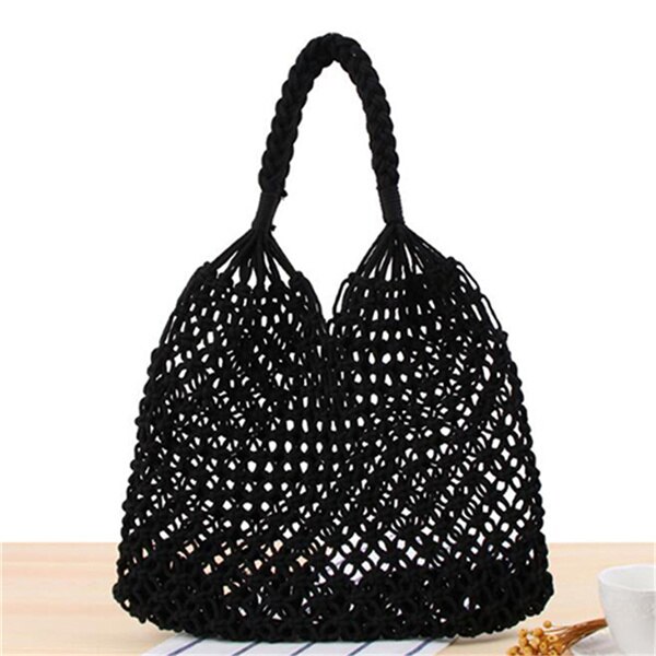 Vintage Strozak Ronde Rotan Zakken Handgemaakte Zomer Zakken Geweven Strand Dames Cirkel Schoudertas Bohemen Meisjes Reizen Handtassen: Style 1-Black