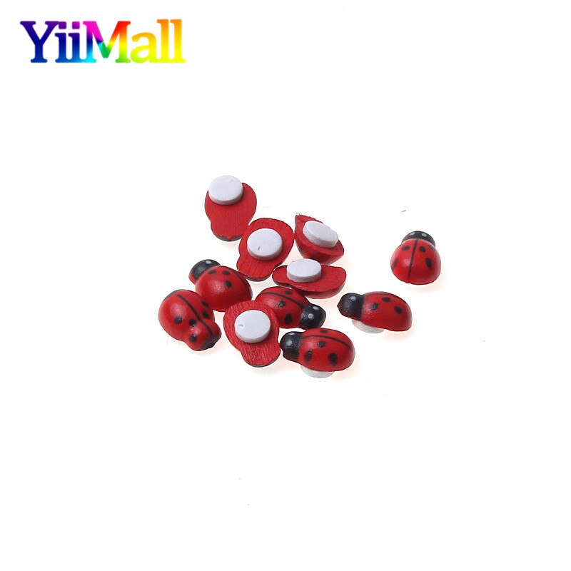 100pcs Manual Mini Wooden Red Ladybug Self-adhesive Stickers Fridge Magnets Wall Stickers Scrapbooking Home Decoration
