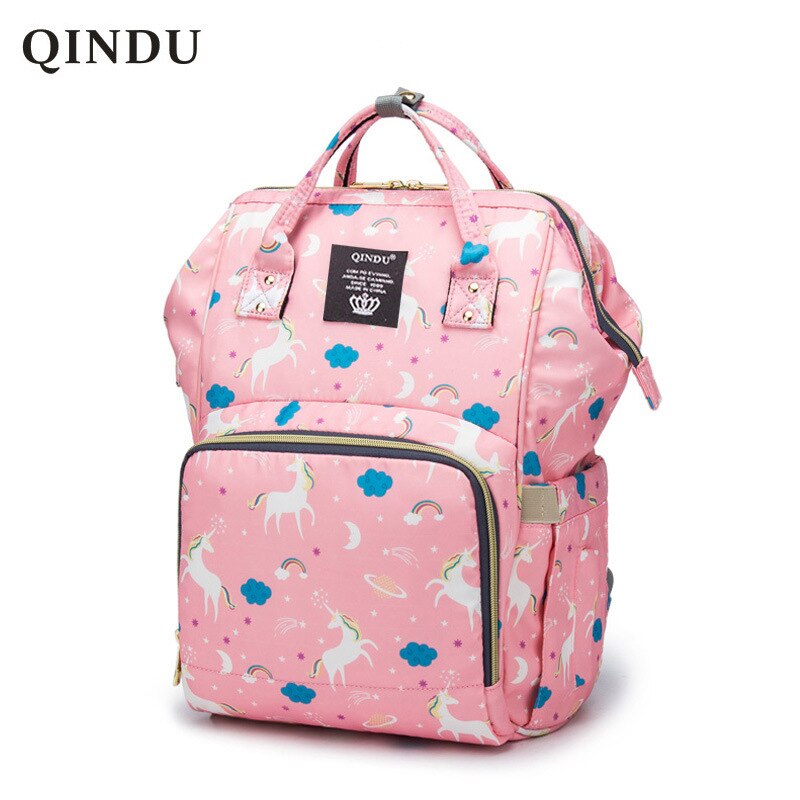 Saco de fraldas do bebê mamãe carrinho de criança sacos usb grande capacidade à prova dusb água kits múmia maternidade mochila viagem enfermagem bolsa: Unicorn Pink