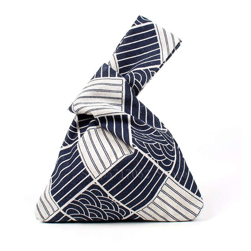Bolsa de estilo japonés a rayas para la muñeca, bolso portátil con nudo pequeño, bolsa estampada para estudiantes, bolsas delicadas de algodón para el almuerzo, 1 ud.: Color6