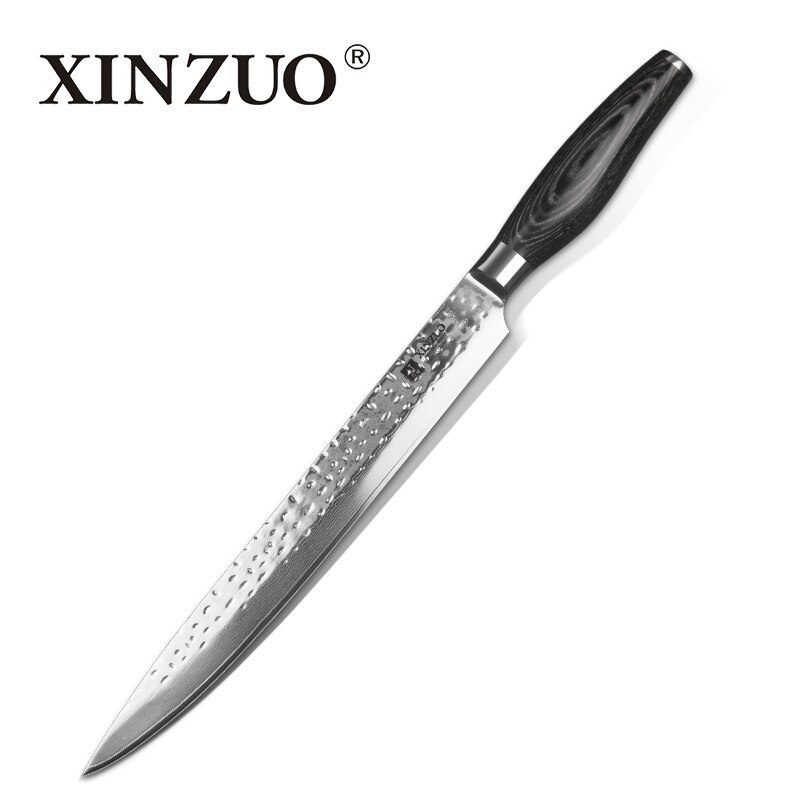 XINZUO 10" inch Cleaver Knife Damascus Steel Kitchen Slicing Knife Japan Kitchen Tool VG10 Sashimi Sushi Knives Pakkawood Handle: Black Handle