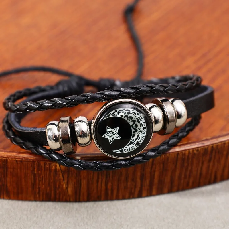 2 pçs luminosa casal amizade pulseira sol e lua ajustável romântico preto trançado pulseiras moda criativa jóias presentes