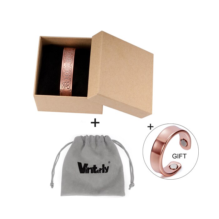 Vinterly Buy 1 Get 1 Pure Copper Bracelet Men Energy Magnetic Bracelet Copper Wide Adjustable Cuff Bracelet Bangles for Men: CB022 bag box