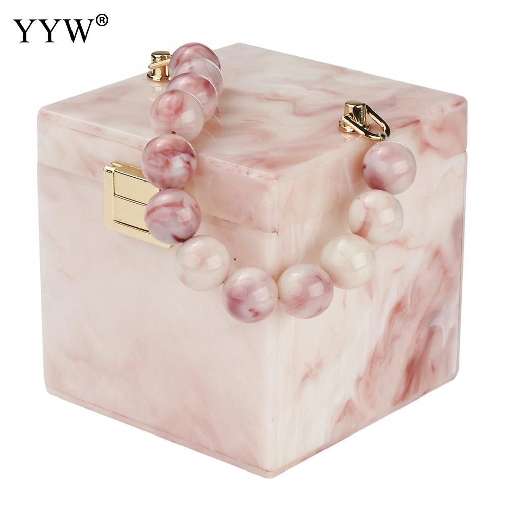 Kralen Handvat Handtas Vrouwelijke Inkt Patroon Avond Clutch En Portemonnee Women's Bag Mini Totes Acryl Box Zak bolso: light pink