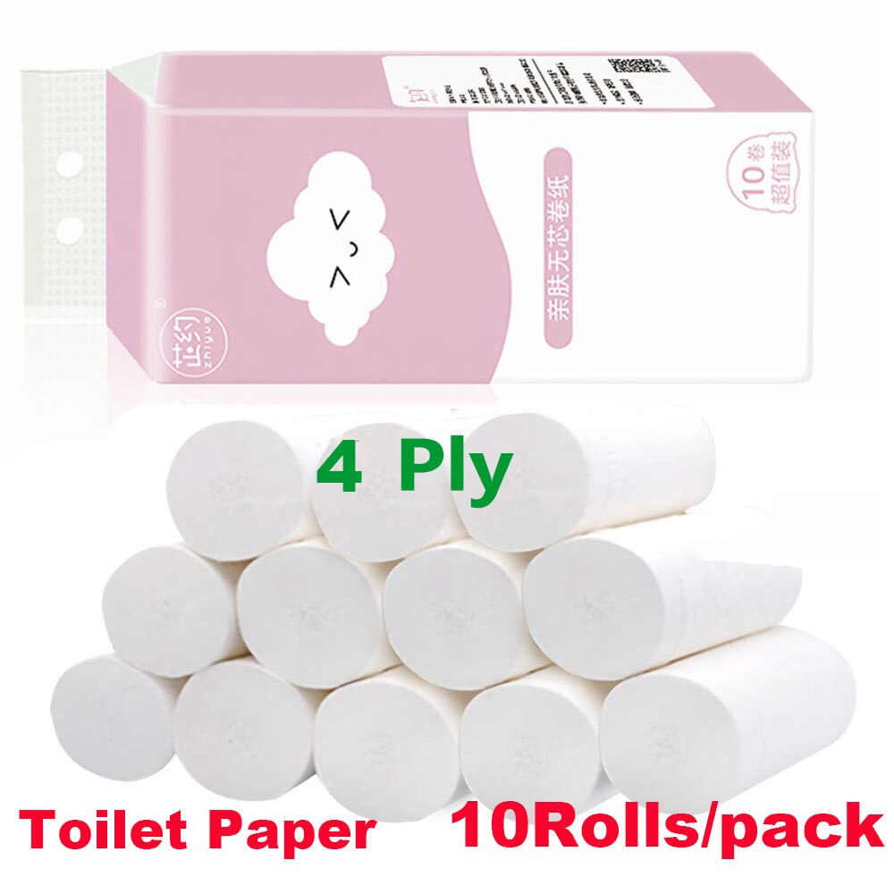 10Rolls Toilet Paper Household Bathroom Tissue Skin-friendly 4 Ply Towels Household Supplies Kitchen paper Health care