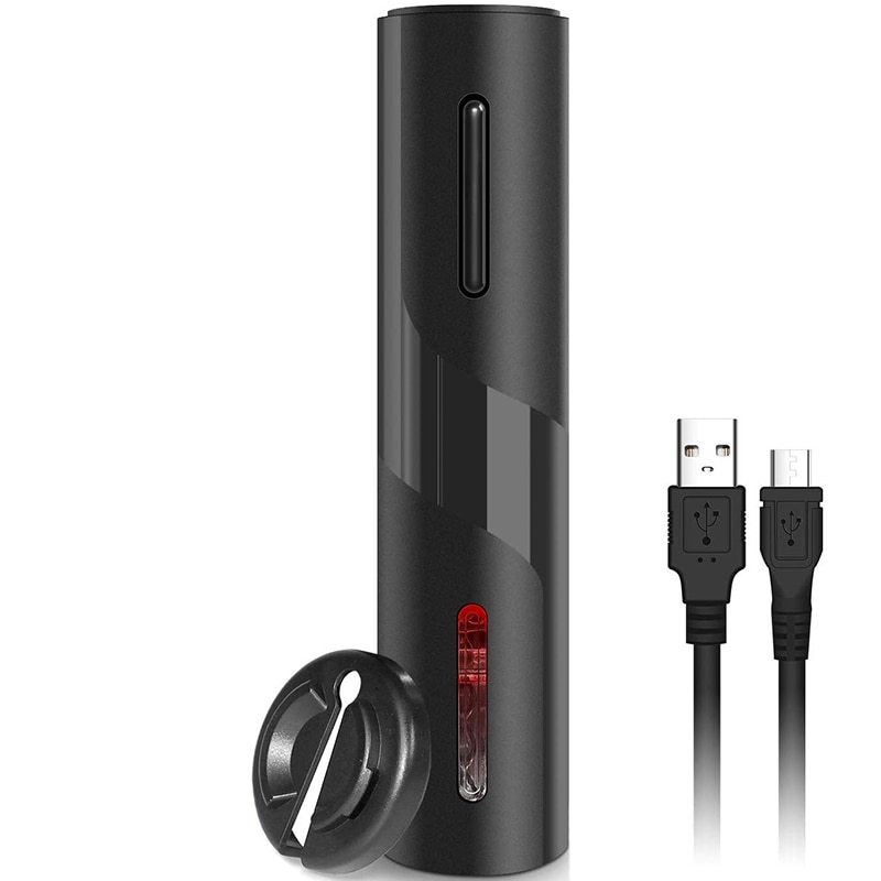 Elektryczny otwieracz robić wina akumulator automatyczny korkociąg otwieracz robić butelek wina z aluminiowym nożem i kabel robić ładowania USB, garnitur dla domu nas: czarny(21.5x4.8cm)