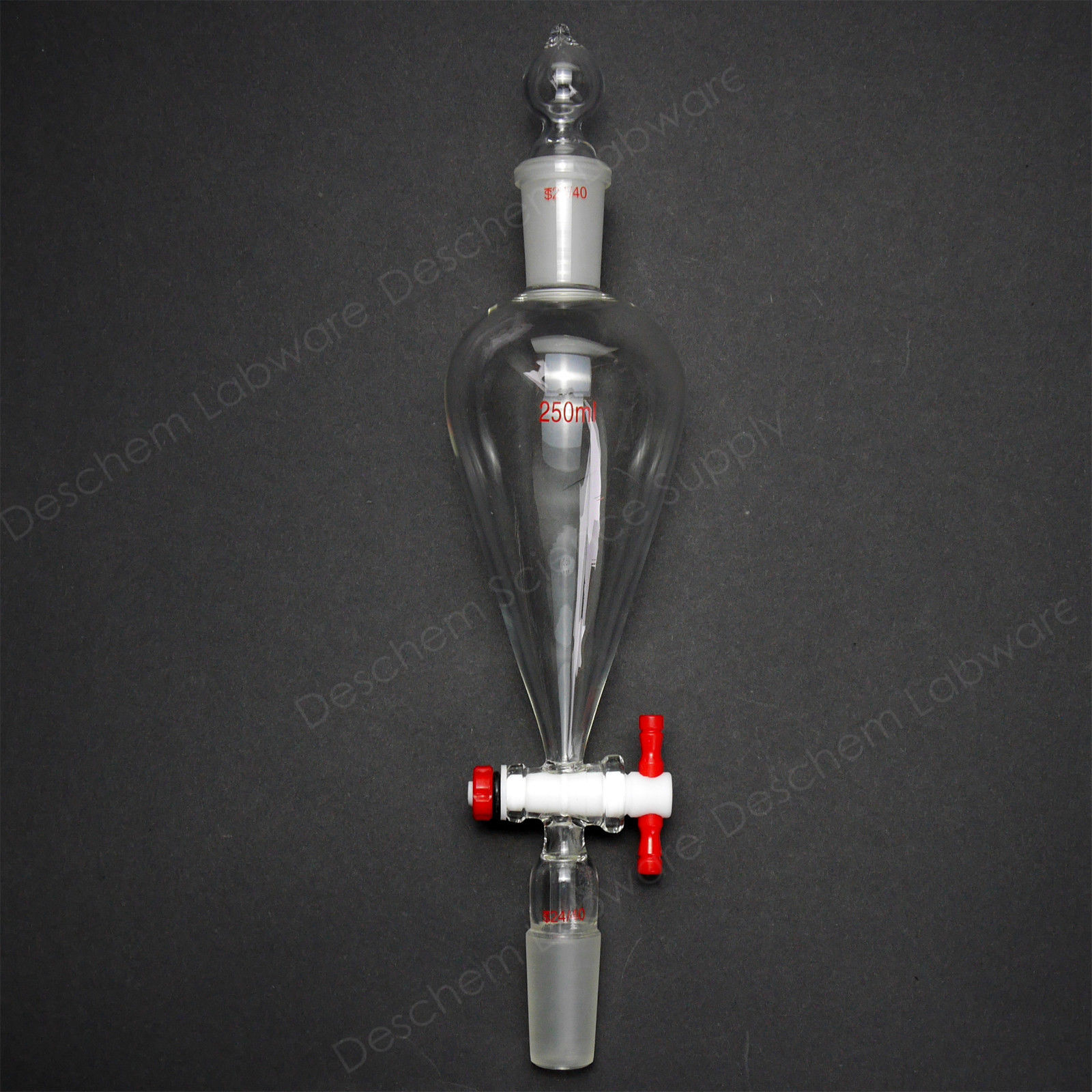 250ml,24/40,Lab Glass Pyriform Separatory Funnel,Pear Shape,PTFE Stopcock