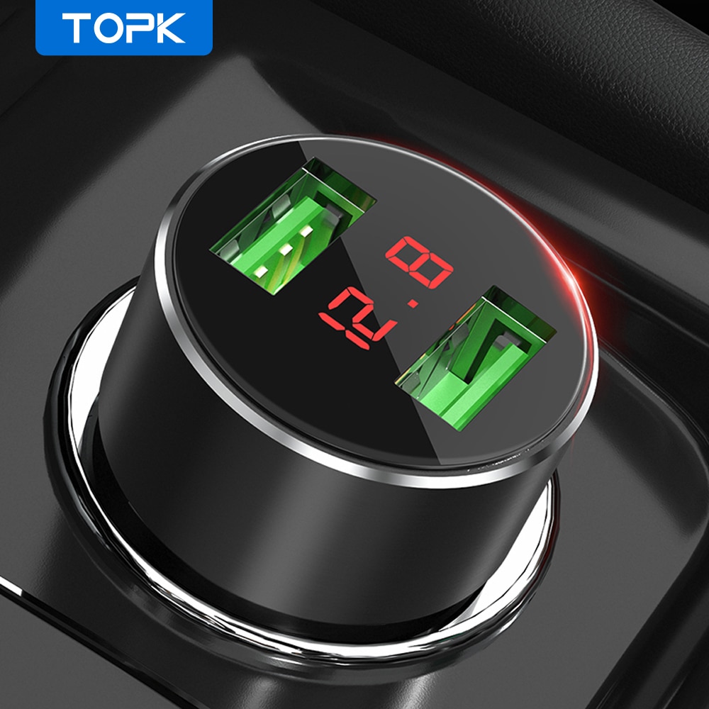 TOPK G209 Dual USB LED di Tensione/Corrente Display Caricabatteria Da Auto 3.1A Per iPhone x xs max di Ricarica Veloce Per smart Phone Tablet