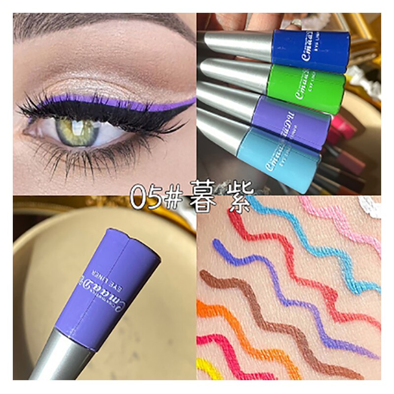12 fargerike matte noen eyeliner fargetoner super vanntett langvarig sminke naturlig flytende eyeliner blå grønn gul øyne penn: 05 lilla