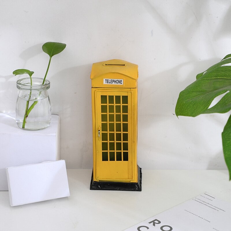 Gul britisk Engelsk london telefonkiosk bank myntbank sparepotte sparegris telefonboks