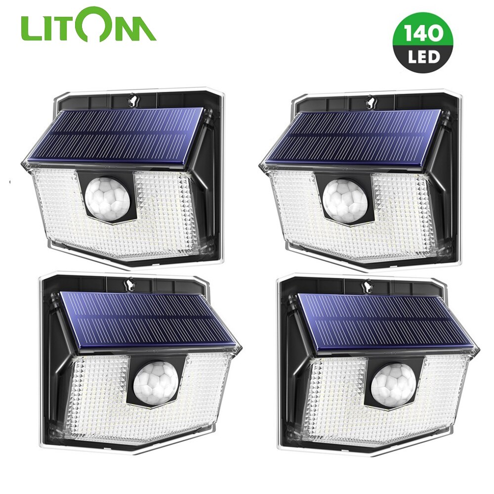 4 kpl litom 140 led aurinkolamppua ipx 7 vedenpitävää aurinkovaloa ulkona 3 valaistustilalla laajakulmaiset superkirkkaat puutarhavalaisimet
