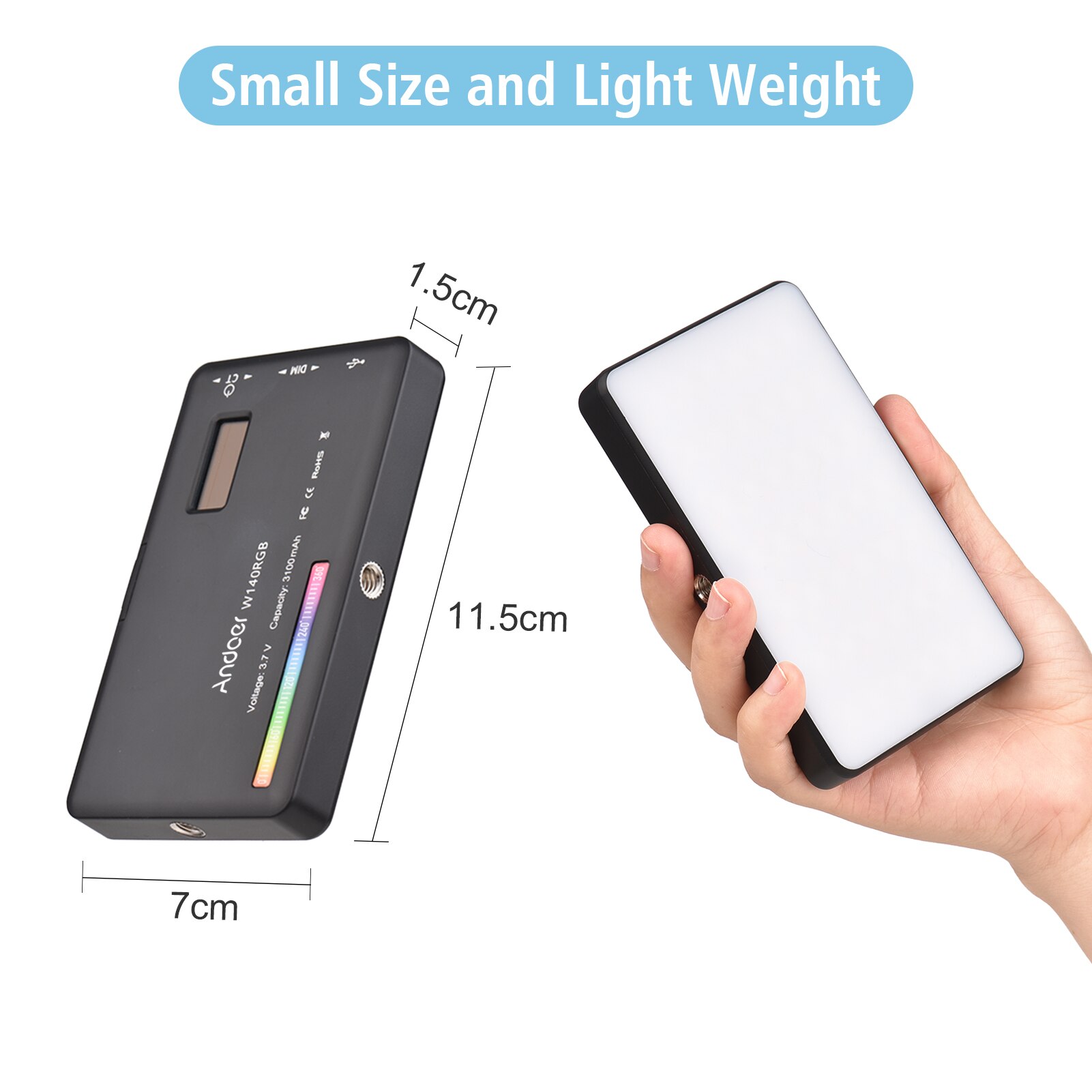 W140 RGB LED Video Light Rechargeable Photography Fill Light CRI95+ 2500K-9000K Dimmable 20 Lighting Effects with LCD Display