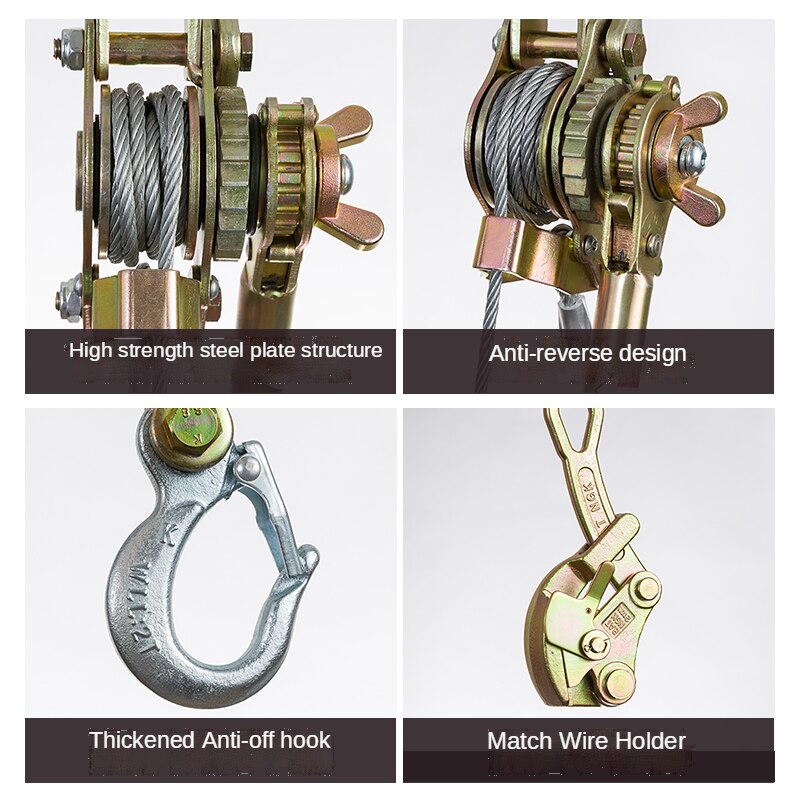 1/1.5/2T Manual Tools Hoist Ratchet Hand Cable Winch Puller Crane Manual Wire Rope Tensioner