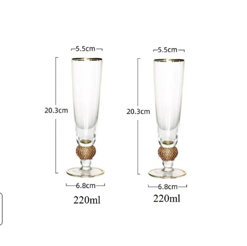 Juego de copas de vino con borde dorado de cristal, 2 uds., , con diamantes de imitación, decorativo, tallo largo, flautas de champán, de copa de cóctel