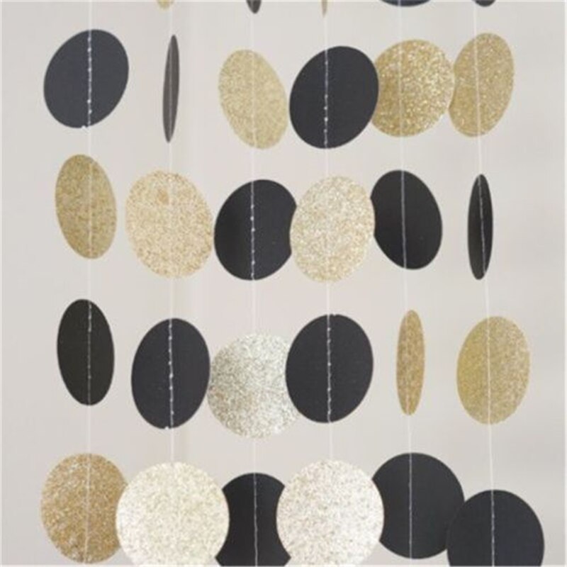 Wedding Birthday Party Decor Streamers 10FT Black White Gold Glitter Circle Polka Dots Paper Garland Streamers Party Decor