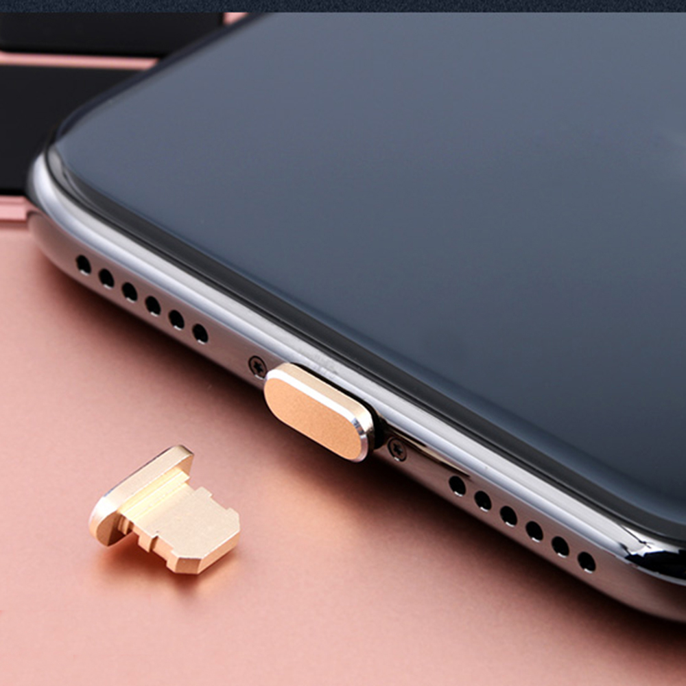 1 unidad, para IPhone 6 6s 7 8 X Xs, accesorios de cargador, enchufe de polvo para teléfono móvil, Protector de interfaz de datos de Metal para teléfono móvil de Apple: 03 gold