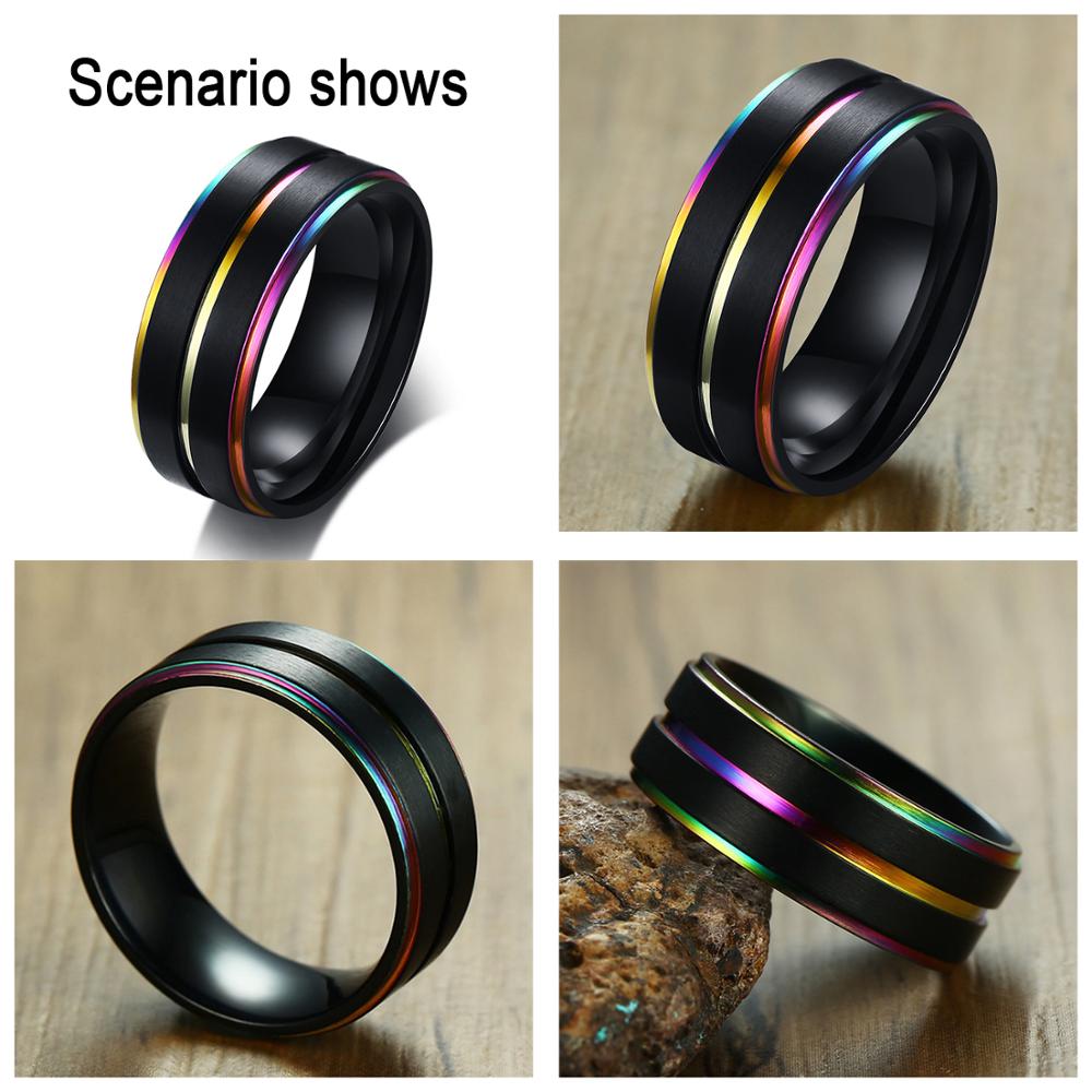 BONISKISS Stainless Steel Enamel Rainbow LGBT Pride Ring For Lesbian Gay Wedding Engagement Men Jewelry 8mm Wide