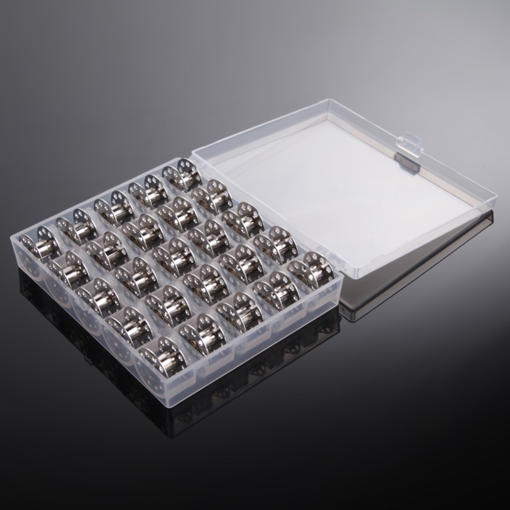 25Pcs Clear Empty Bobbins Spool Metal Case With 25 Grid Storage Case Box for Brother Janome Singer Elna Sewing Machine Reels