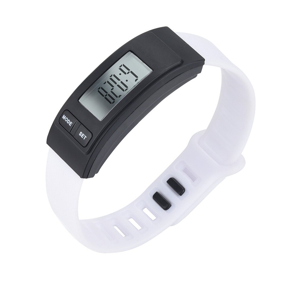 Digitaal horloge heren hardlopen stappenteller armband stappenteller calorieënteller digitaal lcd loopafstand 0619: Wit