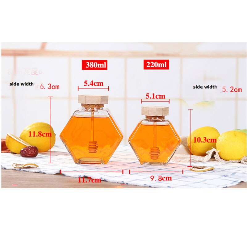 Glass Honey Jar for 220ML/380ML Mini Small Honey Bottle Container Pot With Wooden Honey Stick Spoon