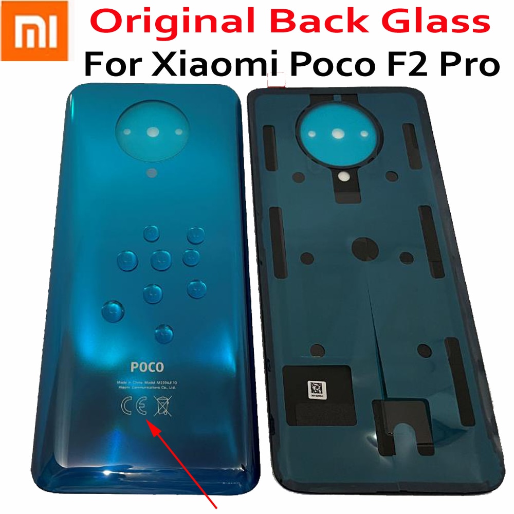 Xiaomi Poco F2 pro m2004j11g用のリアカバー,ステッカー付き,オリジナルのガラスパネル