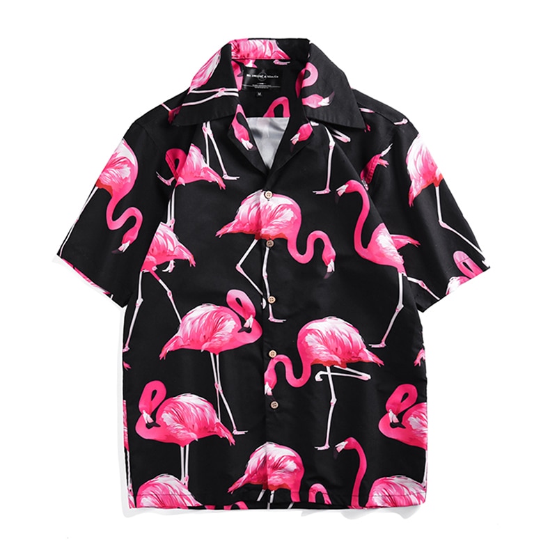 Lös flamingo skjorta för män sommar fritid tryck kortärmad stor storlek skjorta par casual toppar hawaiian skjorta