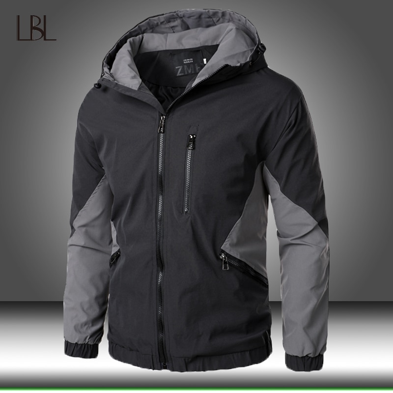 2022 efterår vinter jakke med hætte lynlås herre streetwear bomberjakke windbreaker herre sportstøj frakke slim fit pilot outwear