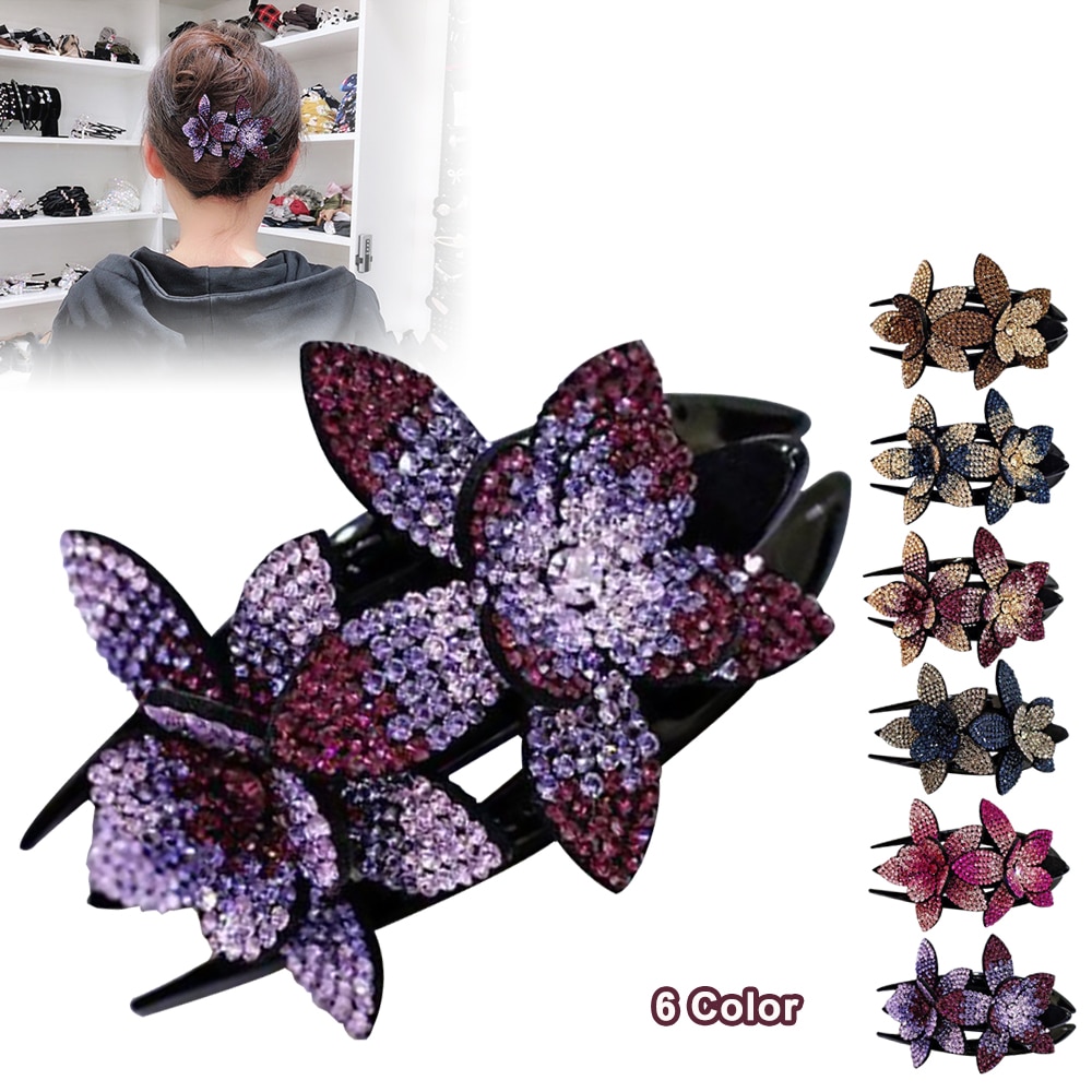 Strass Dubbele Bloem Haar Clip Flexibele Duurzaam Vrouwen Zwaluwstaart Haar Clip