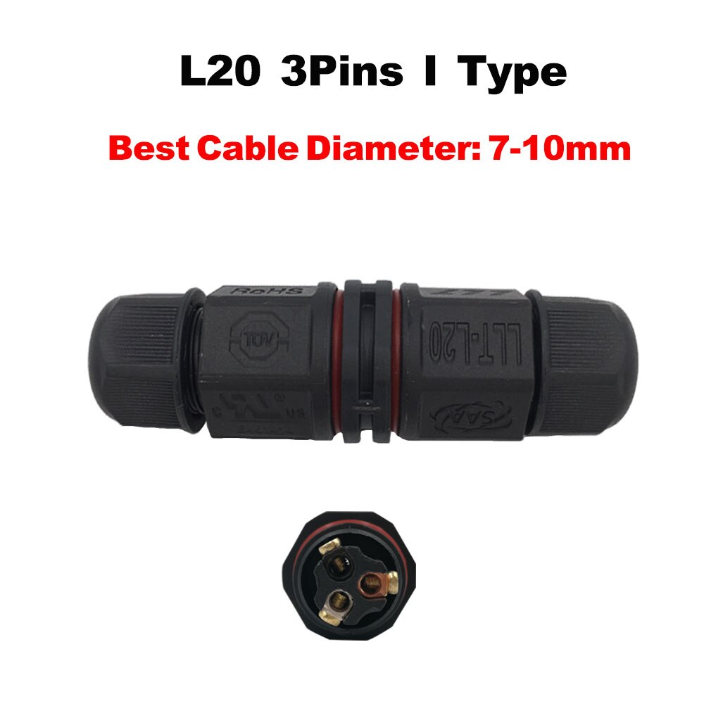 IP67 Waterproof Connector 2 Pin 3 Pin Electrical Terminal Wire Adapter Connector Screw and Soldering Pin connector for LED Light: L20-3I