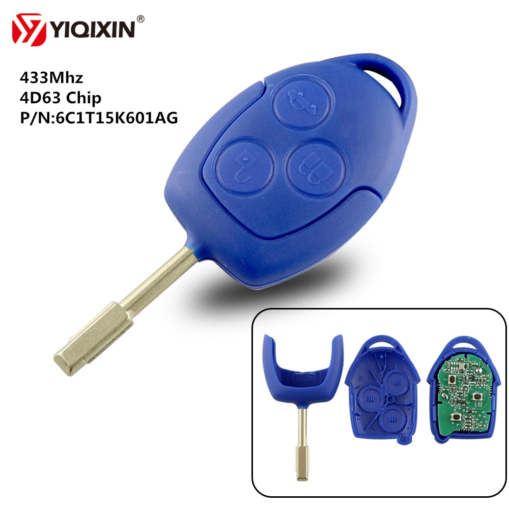 Yiqixin 3 Knop Afstandsbediening Auto Sleutel Voor Ford Transit Wm Vm 2006 433Mhz 4D63 Transponder Chip Sleutel P/N: 6C1T15K601AG FO21 Blade