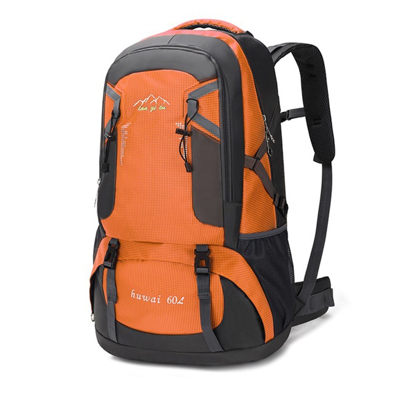 Grote reistas met ruime capaciteit, wandelrugzak van 60 liter, bergbeklimmersrugzak, outdoor survivaltas, waterdichte reistas met dubbele schouderband, fietstas: Zwart