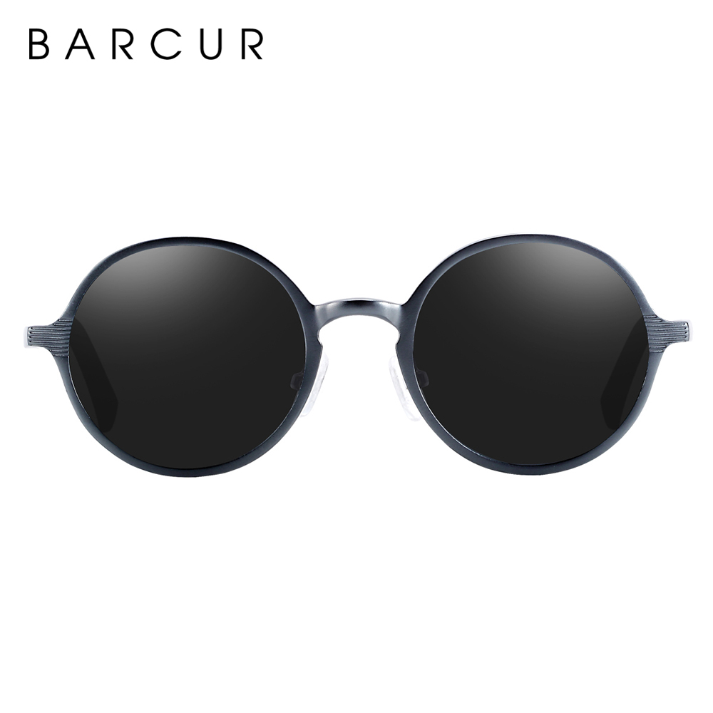 BARCUR Black Goggle Male Round Sunglasses Luxury Brand Men Glasses Retro Vintage Women Sun Glasses UV400 Eyewear: GRAY