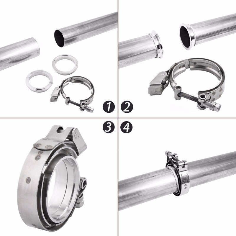3.5" Stainless Steel V-Band Flange Kit Male Female Exhaust Flange Exhaust Pipes Downpipe Quick Release Clamp Auto Parts