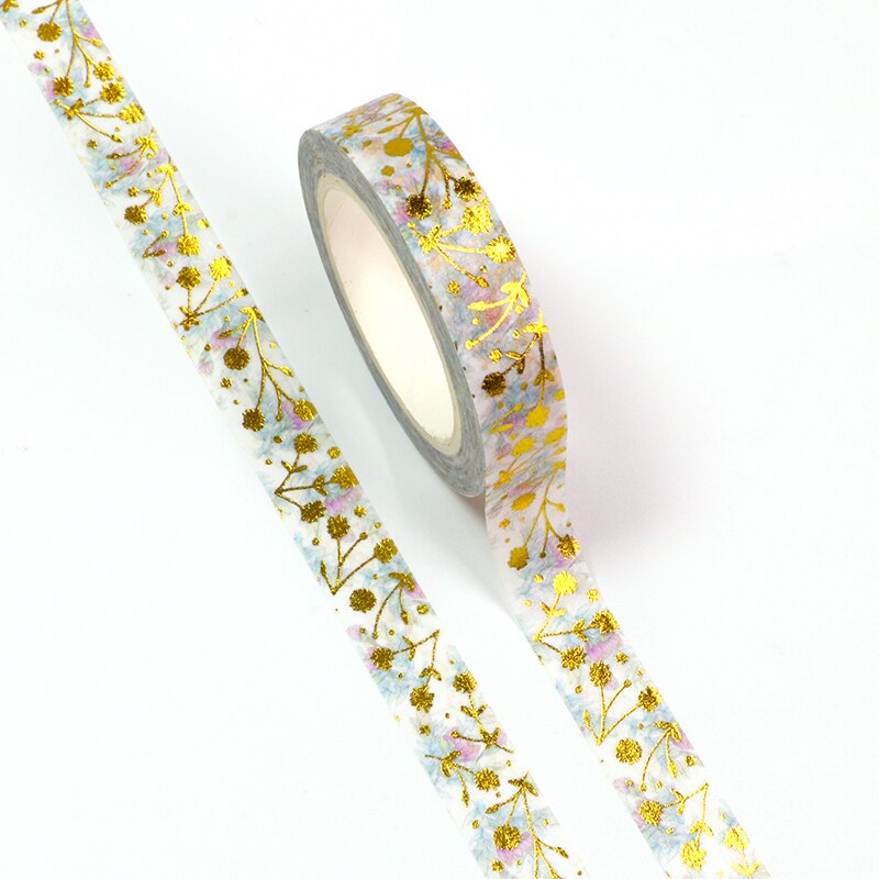 1Pc 10Mm * 10M Folie Lente Gouden Bloemen Bladeren Decoratieve Washi Tape Diy Scrapbooking Afplakband School office Supply