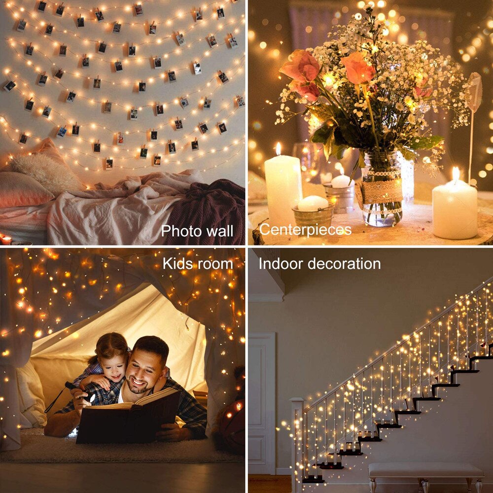 Guirnalda de luces LED con Clip para fotos, 50 luces LED de hadas, 50 Clips para colgar fotos, decoraciones de boda y pared de dormitorio