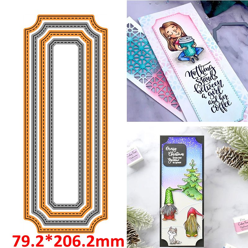 Slimline Metal Cutting Dies Set Stitched Rectangle Scallop Scale Round Irregular Geometry Lawn Architecture Border Frame: 13