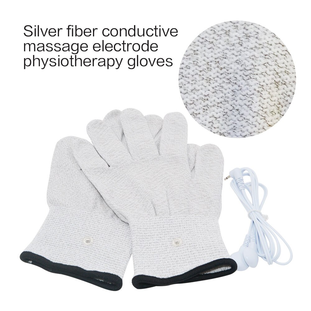 Guantes de fibra Electroshock para masaje, manoplas conductoras de masaje transpirables con Cable para máquina de terapia Tens, alivio del dolor y relajación