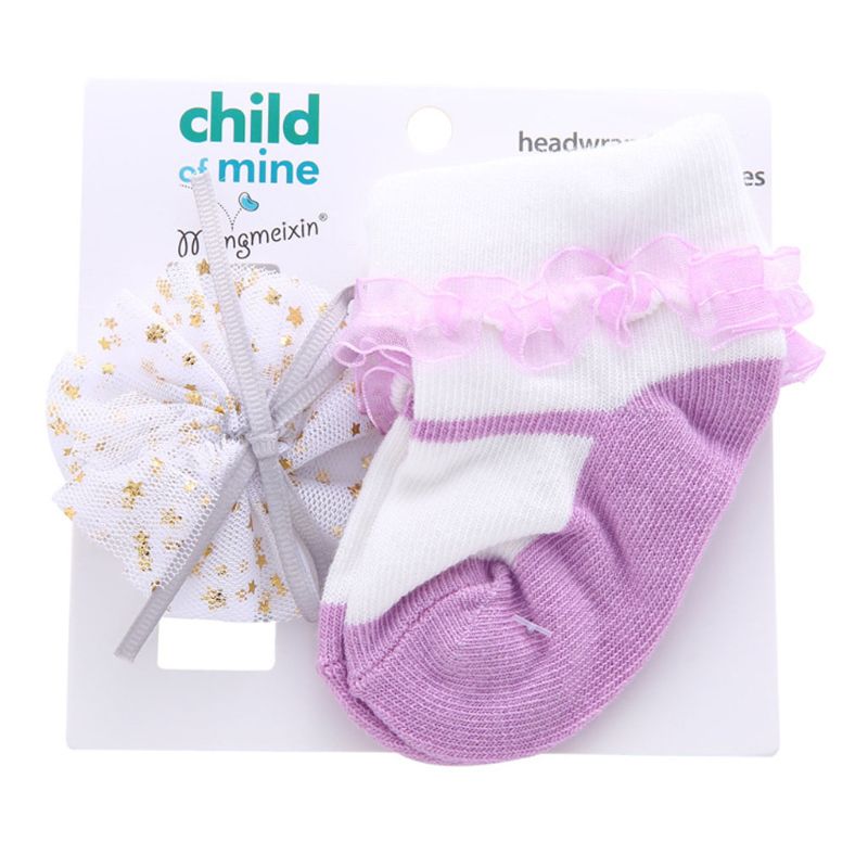 2 pièces/1 ensemble fleurs bandeaux filles chapeaux enfants élastique bandeau enfants cheveux accessoires avec coton chaussettes ensemble