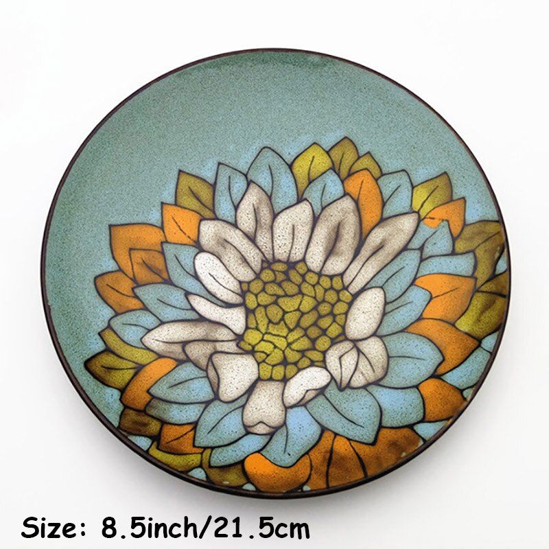 Keramisk blomstertallerken retro matbrett servisesett vestlig matfat rund salattallerken håndmalte flate tallerkener servise 1 stk.: Jeg