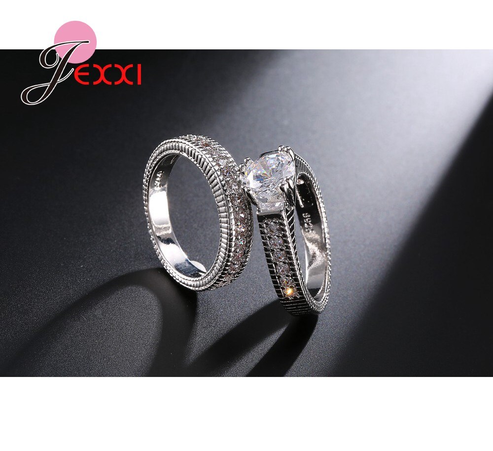 925 Sterling Silver Couple Rings Cubic Zirconia Rhinestone Women Engagement Rings Wedding Jewelry