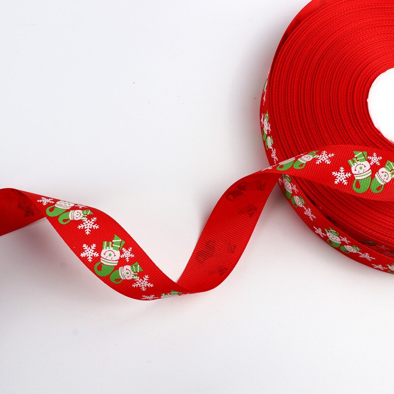 5 meter 25mm brede grosgrain kerstlinten rood groen bedrukt wit sneeuwvlok grosgrain lint linten kerstversiering