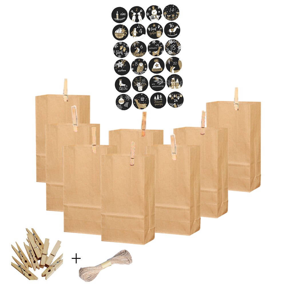 24pcs/set Kraft Paper Bag Christmas Bag Treat Candy Box Birthday Year Party Favor Stand Bags: M