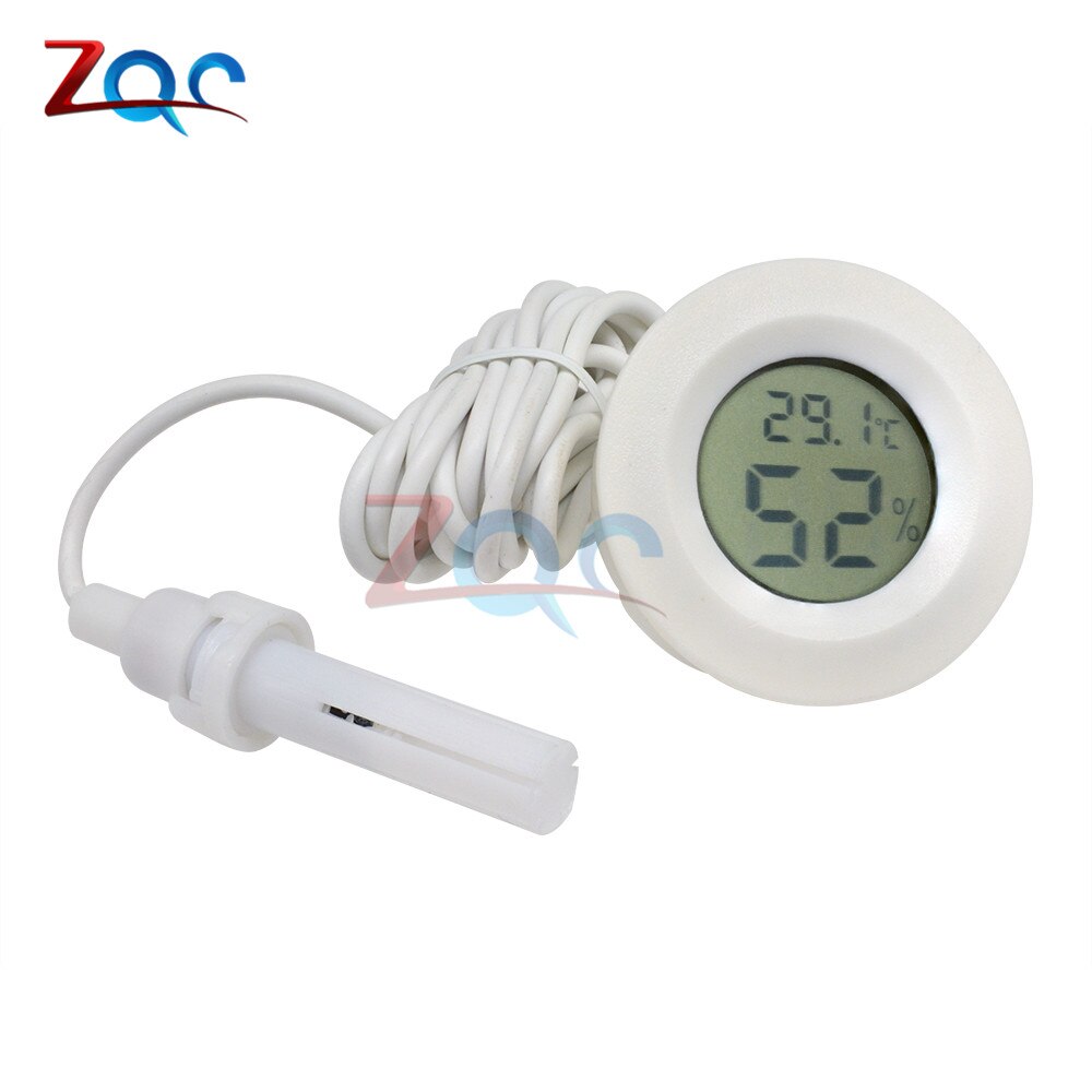 Round Mini LCD Digital Thermometer Hygrometer Temperature Indoor Convenient Temperature Sensor Humidity Meter Gauge Instruments: Round White Cable