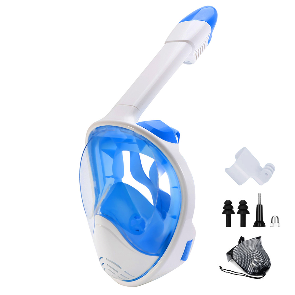 Full Face Snorkel Mask with Detachable Camera Mount,Snorkeling Swimming Diving Mask Wide View Anti-Fog Anti-Leak for Adult Youth: Blue / L/XL