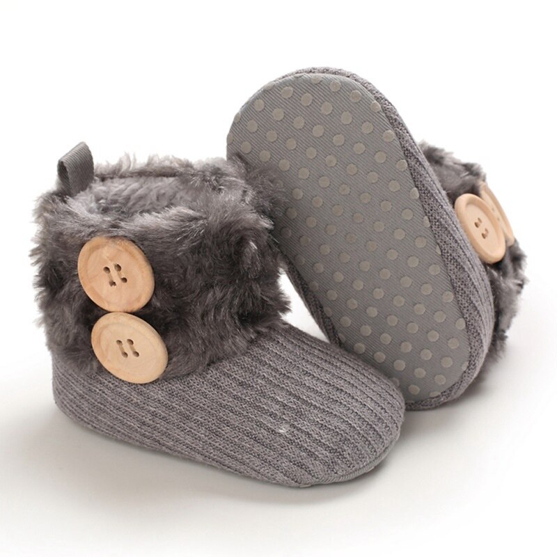 Baby Laarzen Mooie Warme Knoppen Baby Schoenen Zachte Slippers Leuke Schoenen Antislip Baby Warm Schoenen: Beige / 6-12M