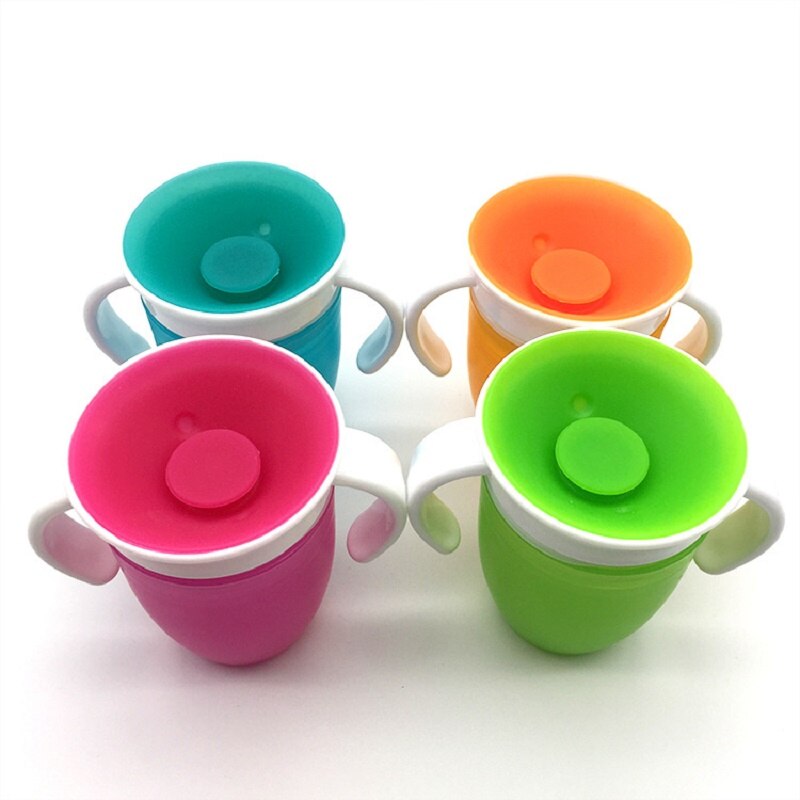 1PC 360 Degrees Can Be Rotated Baby Learning Drinking Cup With Double Handle Flip Lid LeakProof Child Water Cup Bottle 240ML