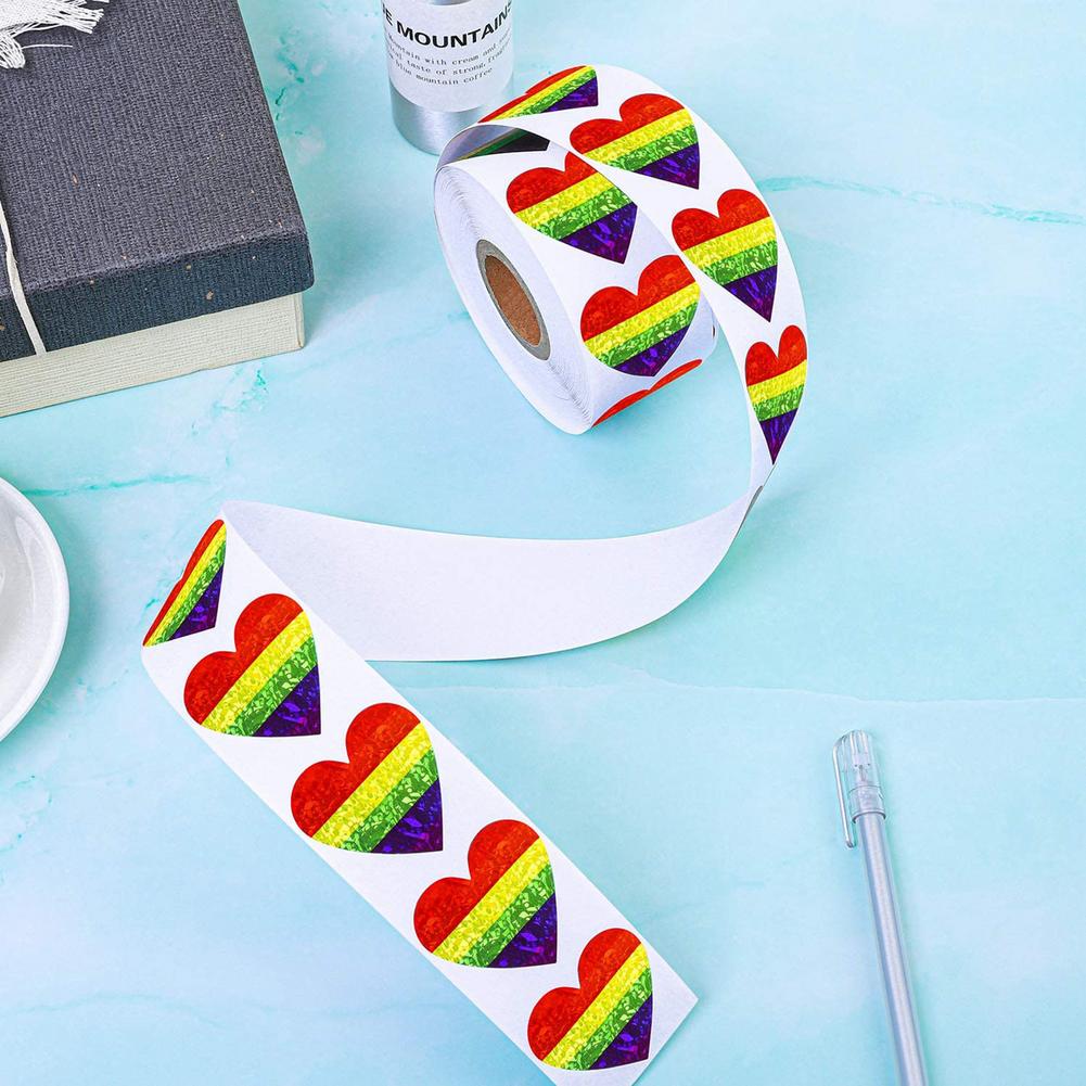 500 Pieces Glitter Gay Pride Stickers Love Pride Rainbow Stickers Heart Shaped Stickers Label Support LGBT Causes