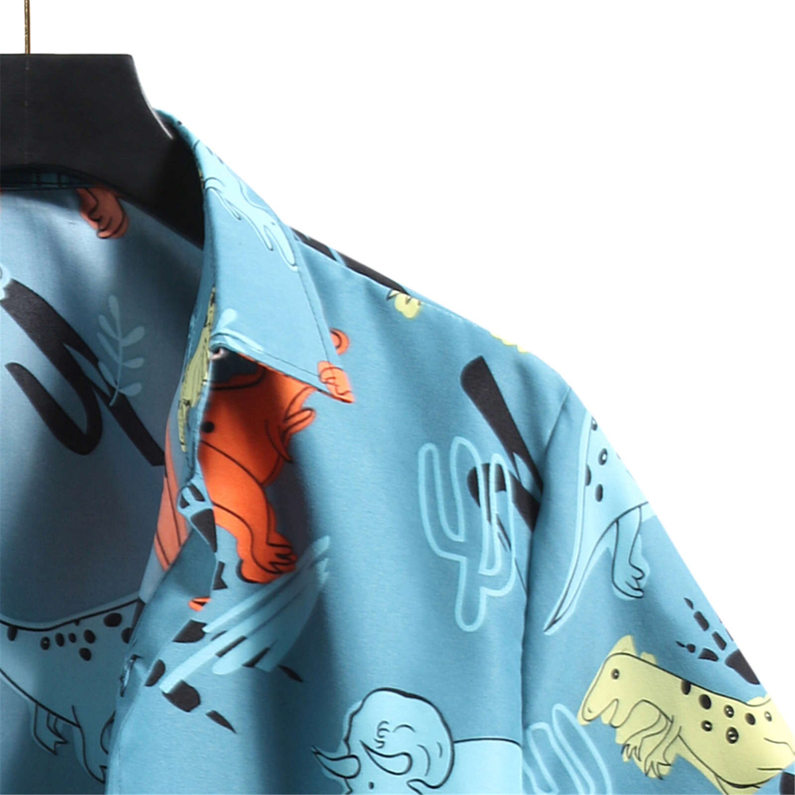 Zomer Bloem Overhemd Cartoon Dinosaurus Afdrukken Hawaiian Shirt Mannen Korte Mouw Streetwear Revers Casual Mannelijke Shirts